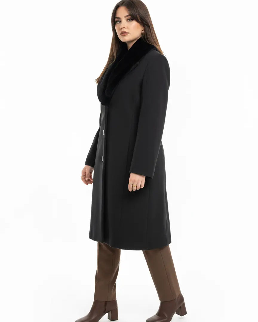 Cappotto lungo con collo in pelliccia DORABELLA