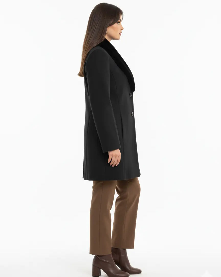 Cappotto lungo con collo in pelliccia DORABELLA