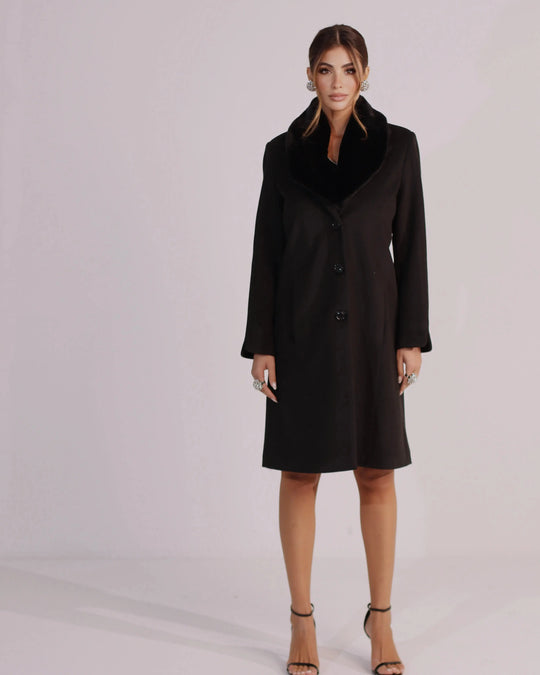 Cappotto lungo con collo in pelliccia DORABELLA