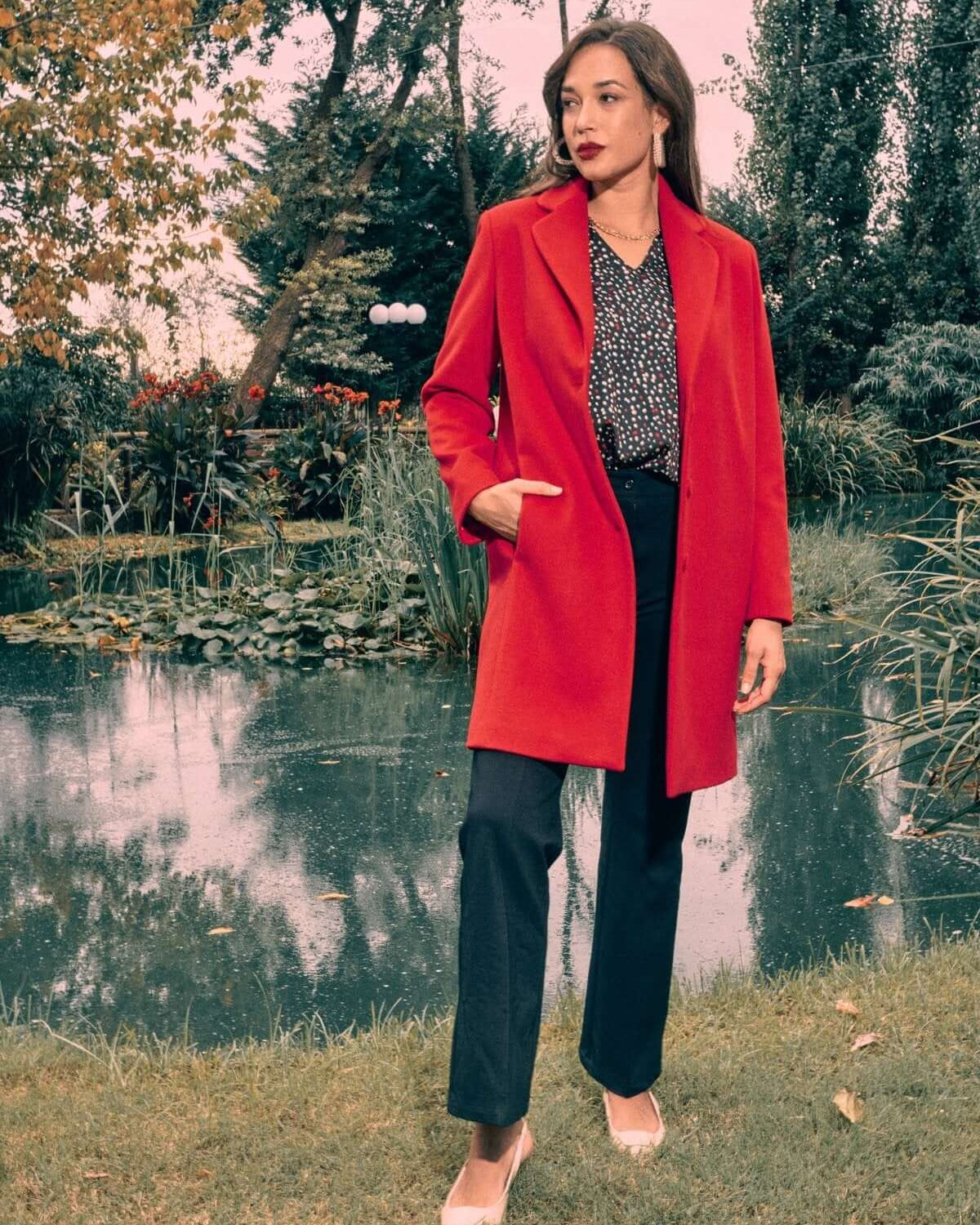 Cappotto midi monopetto con bottoni ROSSO DORABELLA XXL