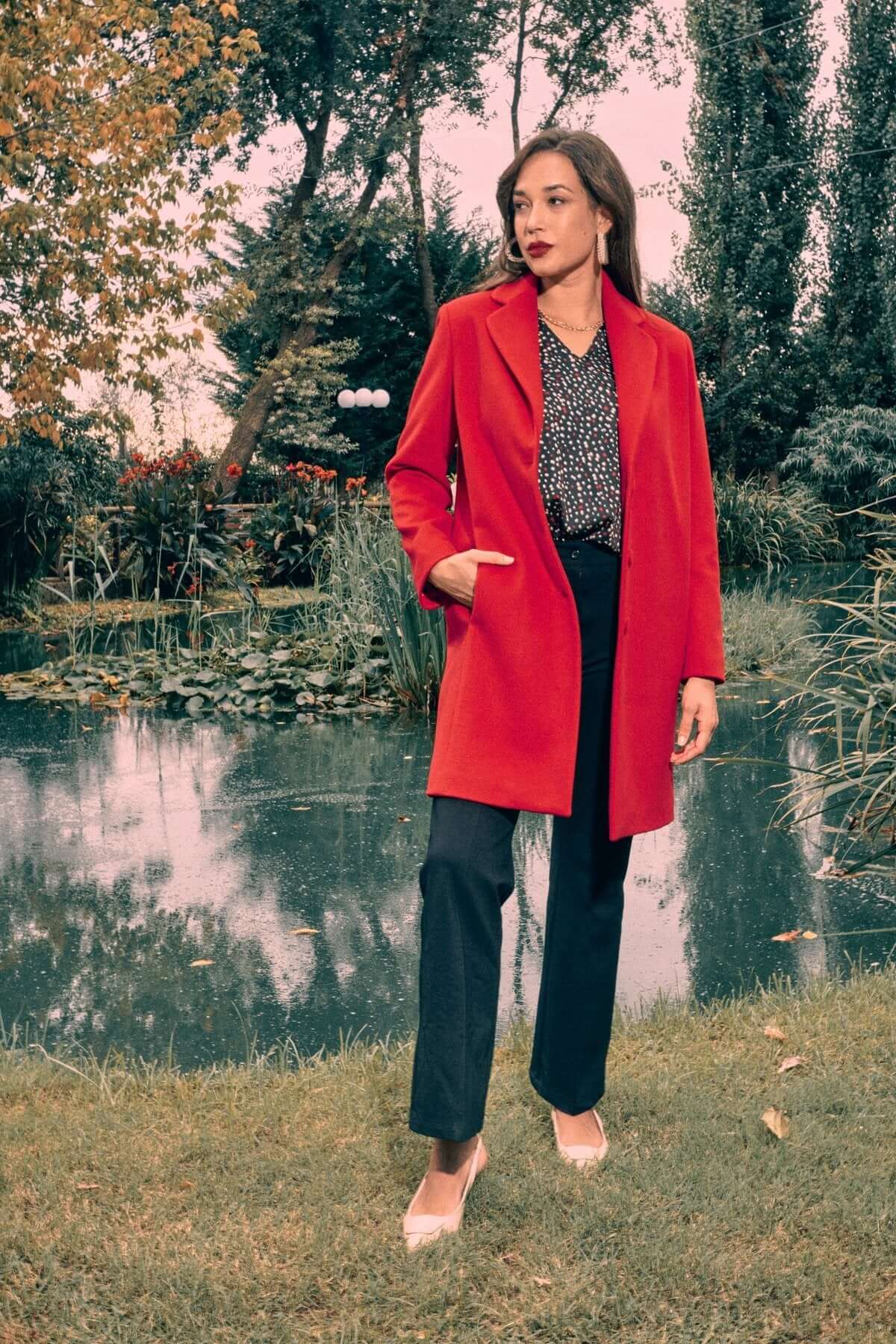 Cappotto midi monopetto con bottoni ROSSO DORABELLA XXL