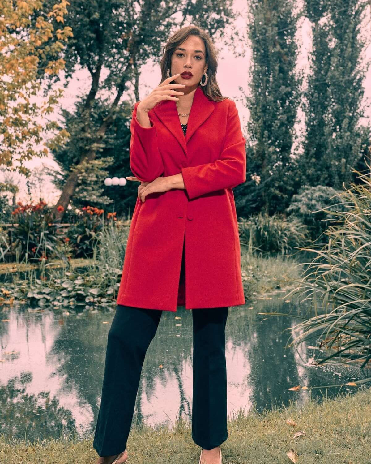 Cappotto midi monopetto con bottoni ROSSO DORABELLA
