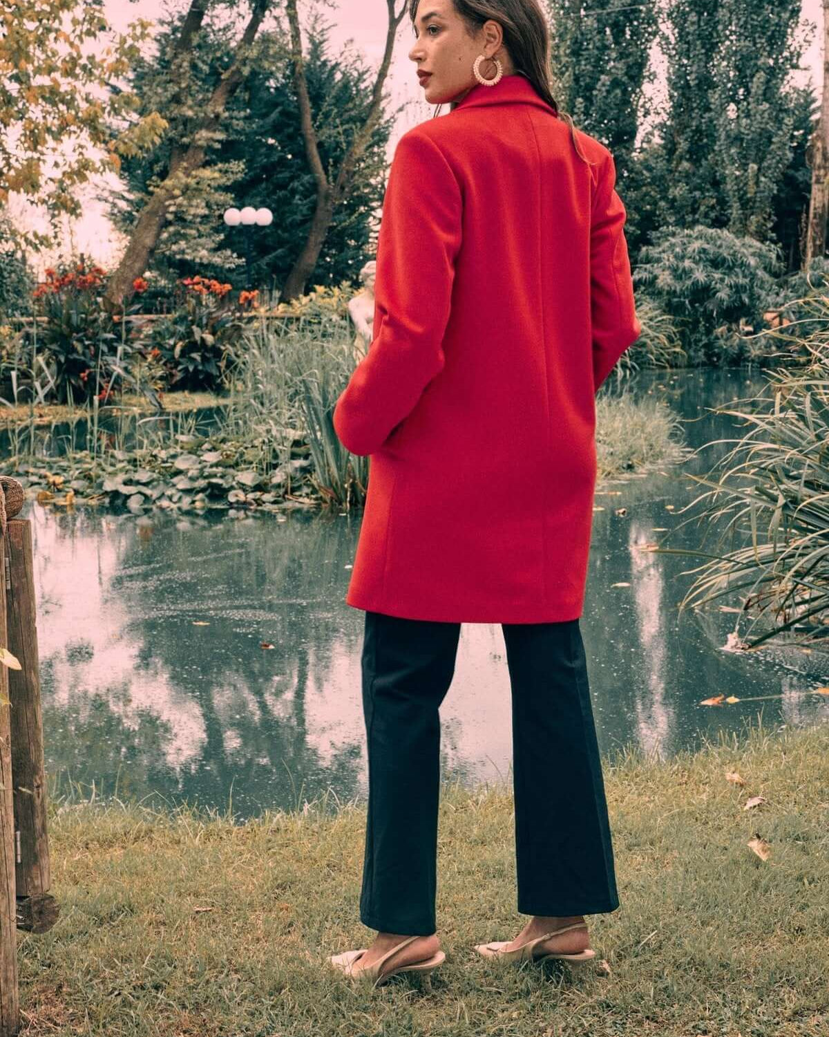 Cappotto midi monopetto con bottoni ROSSO DORABELLA