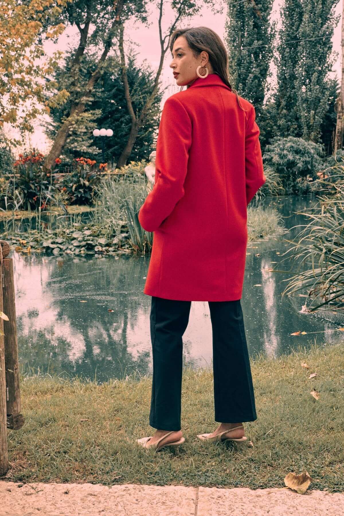 Cappotto midi monopetto con bottoni ROSSO DORABELLA