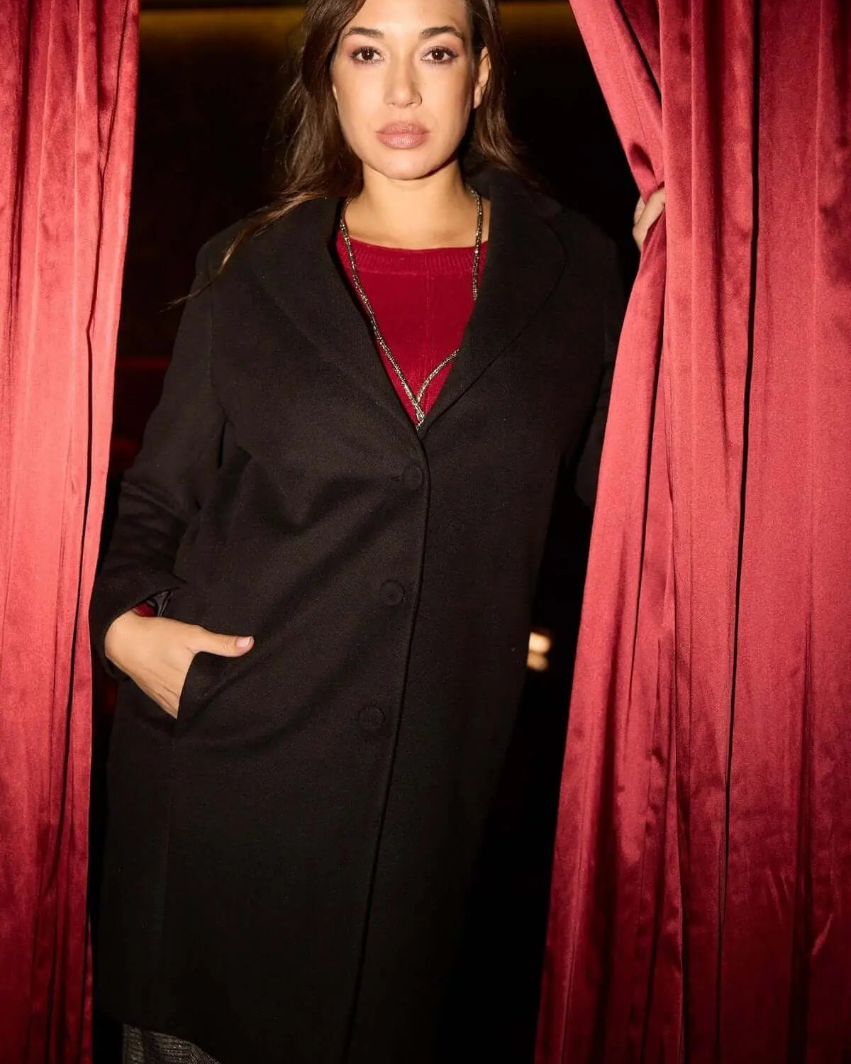 Cappotto midi monopetto con bottoni NERO DORABELLA