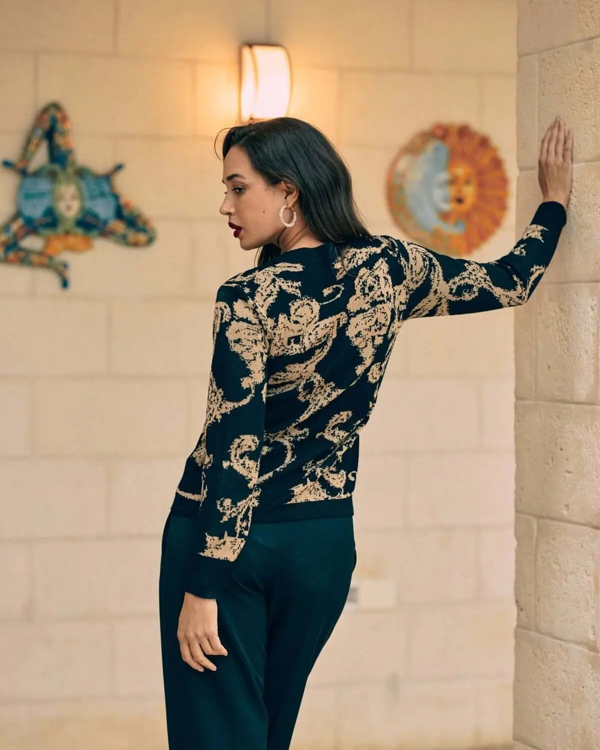 Cardigan a fantasia all over con bottoni NERO DORABELLA