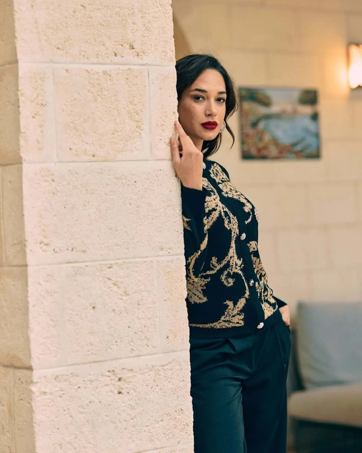 Cardigan a fantasia all over con bottoni NERO DORABELLA