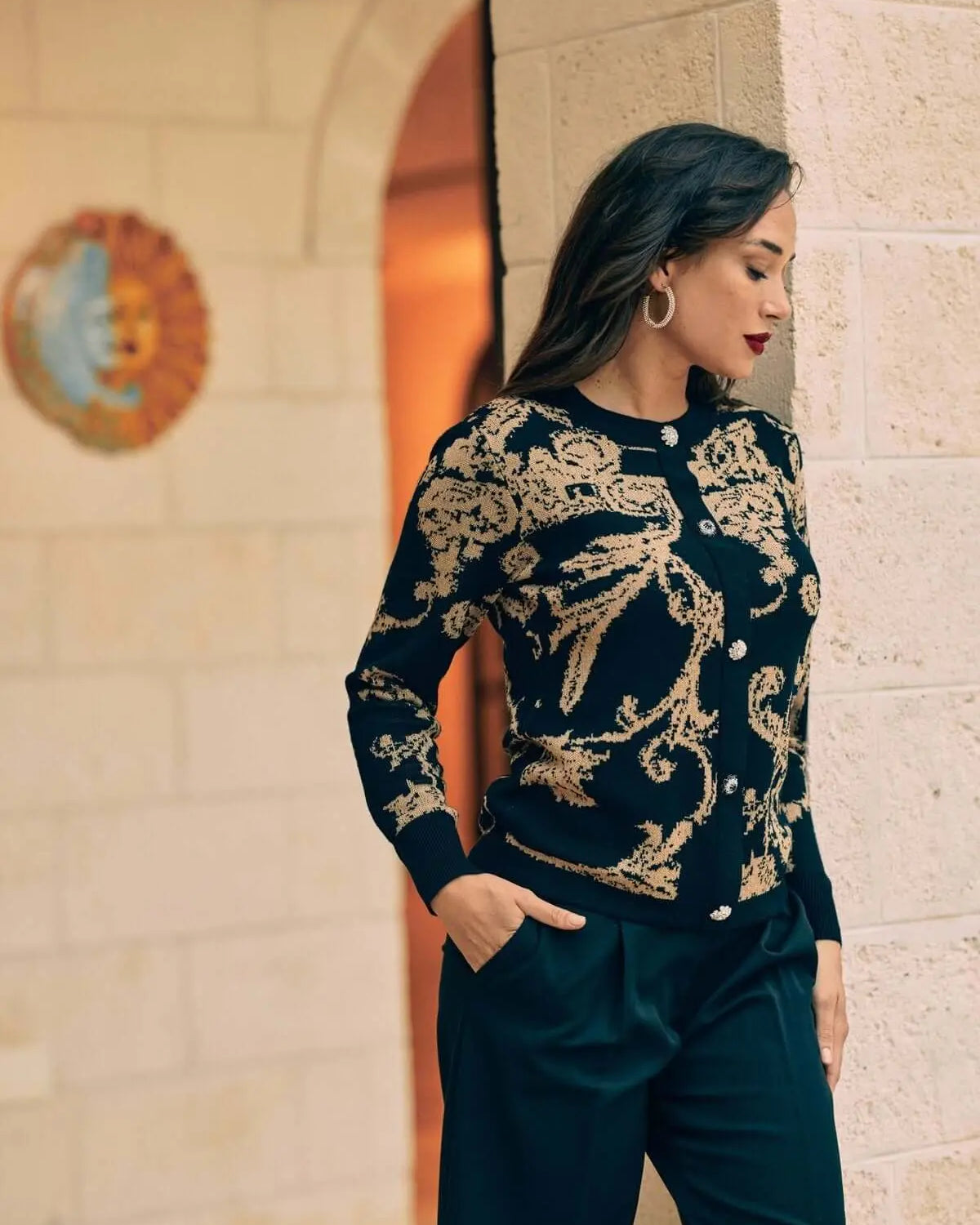 Cardigan a fantasia all over con bottoni NERO DORABELLA XL