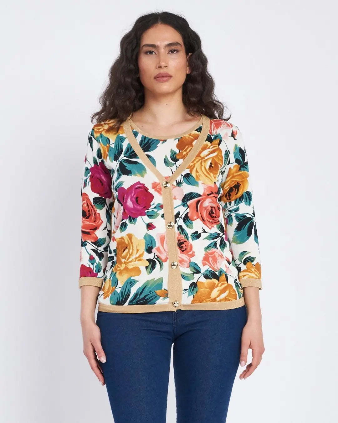 Cardigan a fantasia con bottoni e dettagli lurex BIANCO DORABELLA XL