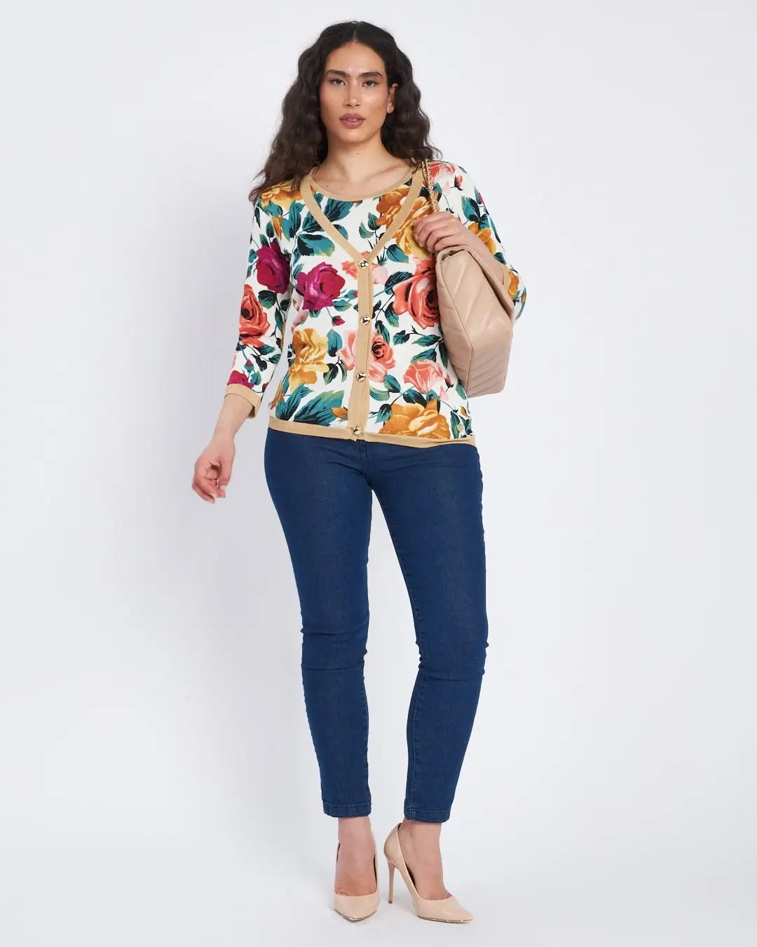 Cardigan a fantasia con bottoni e dettagli lurex BIANCO DORABELLA