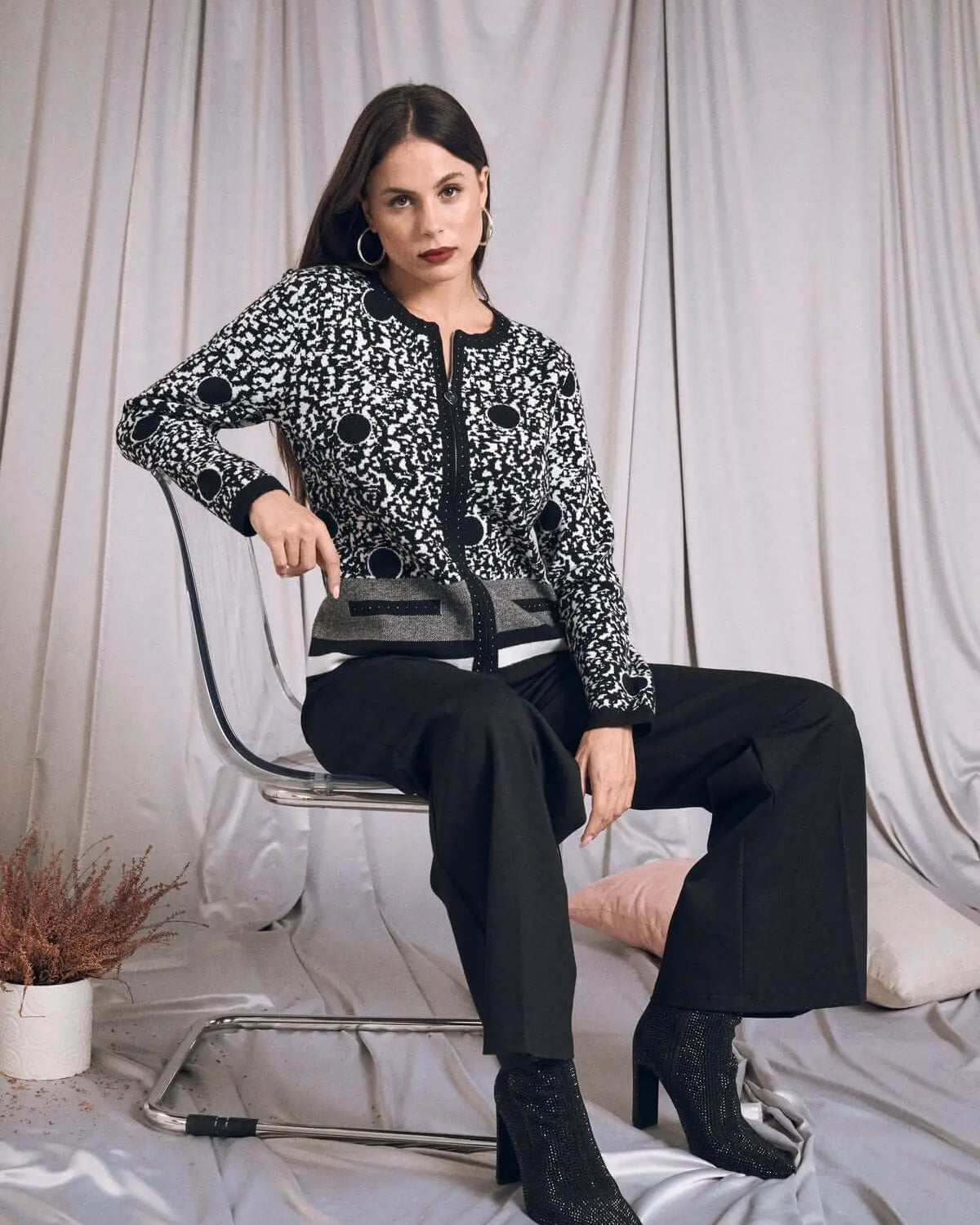 Cardigan a fantasia con zip e strass NERO DORABELLA XL