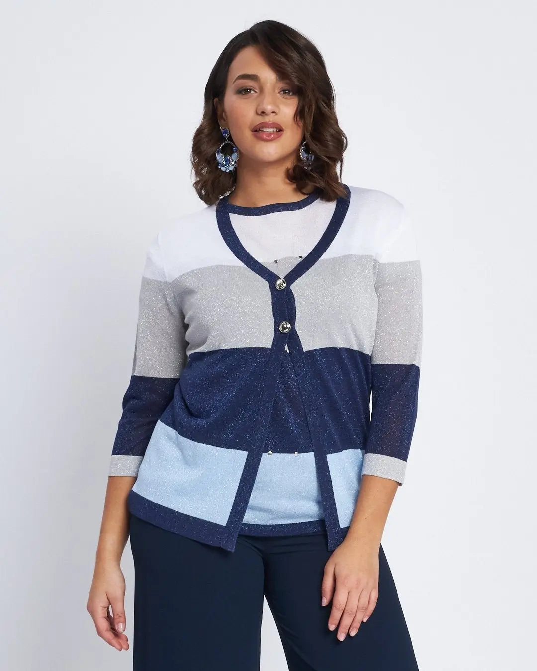 Cardigan a righe con inserti lurex BLU DORABELLA XL