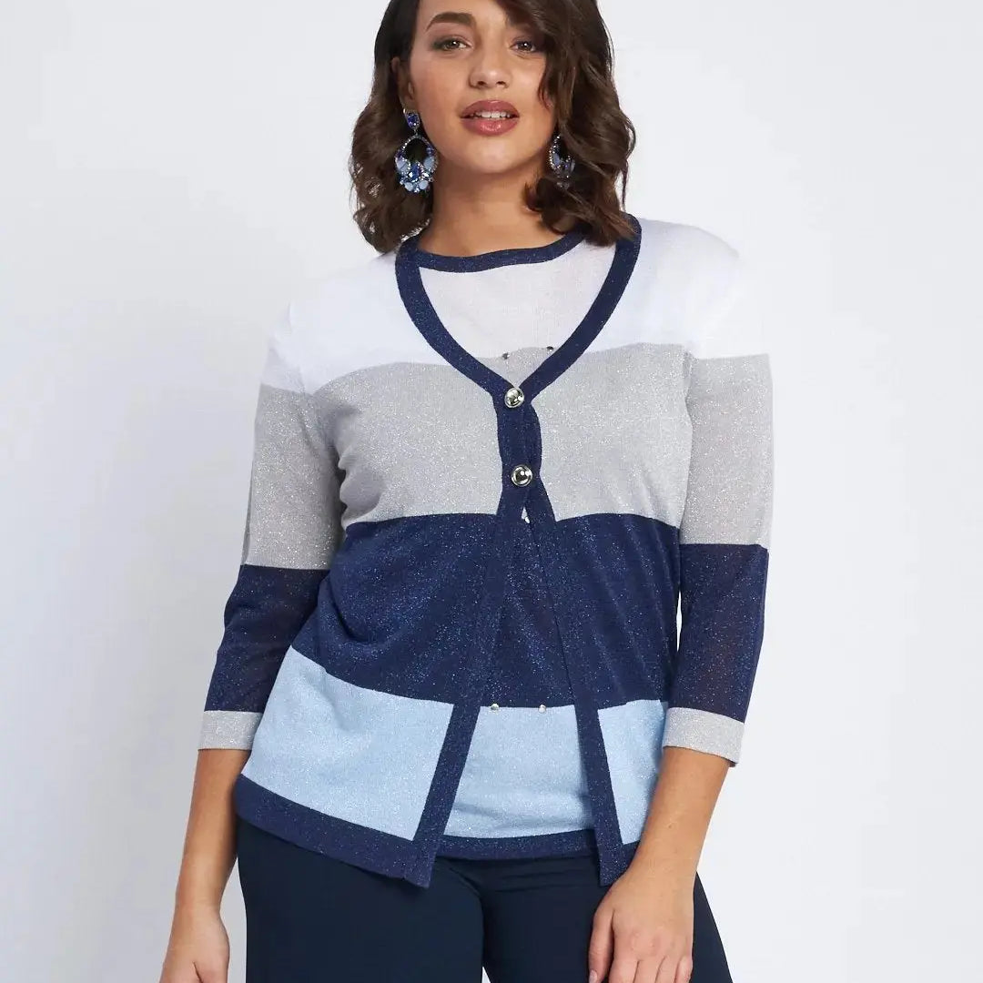 Cardigan a righe con inserti lurex BLU DORABELLA XL