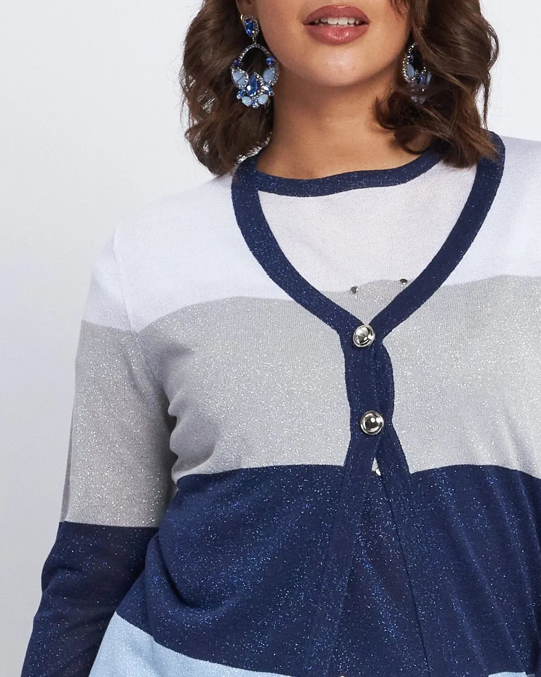 Cardigan a righe con inserti lurex BLU DORABELLA