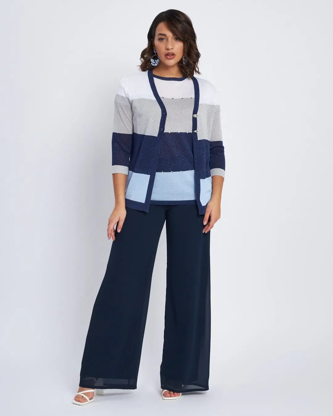 Cardigan a righe con inserti lurex BLU DORABELLA