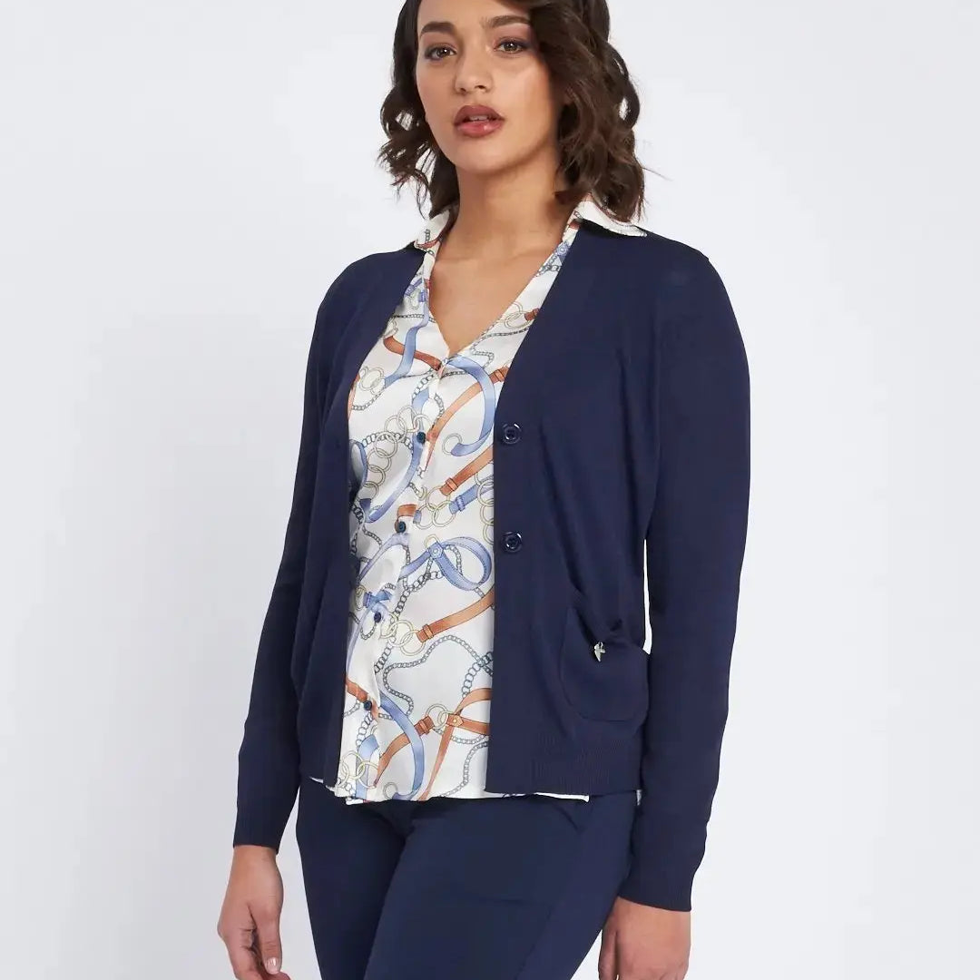 Cardigan a scollo a V con bottoni e tasche BLU DORABELLA XL