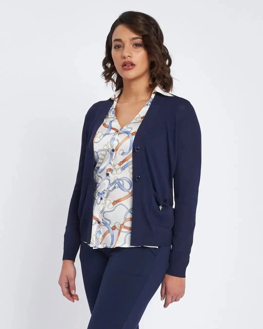 Cardigan a scollo a V con bottoni e tasche BLU DORABELLA XL