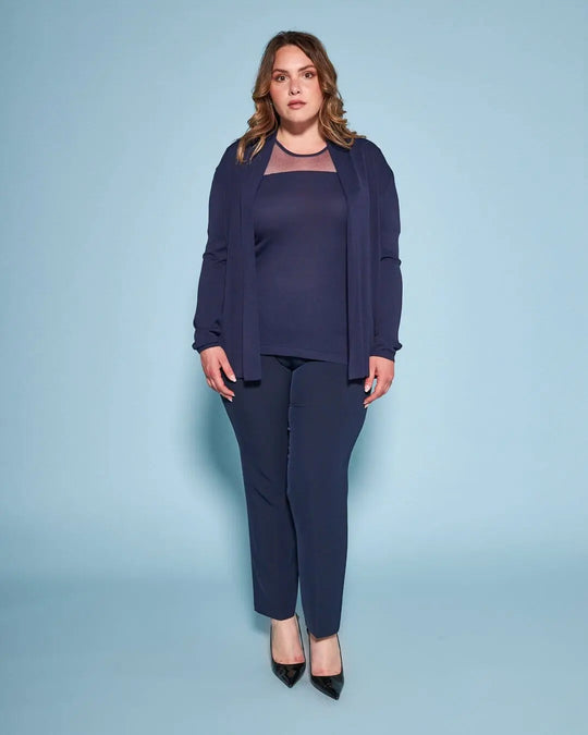 Cardigan aperto in maglia di misto viscosa con logo in strass BLU DORABELLA PIU'