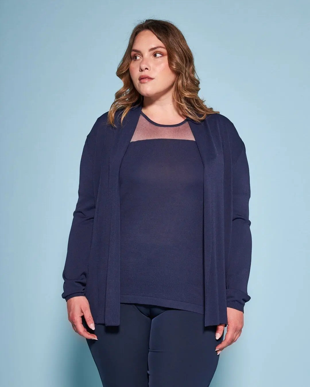 Cardigan aperto in maglia di misto viscosa con logo in strass BLU DORABELLA PIU'