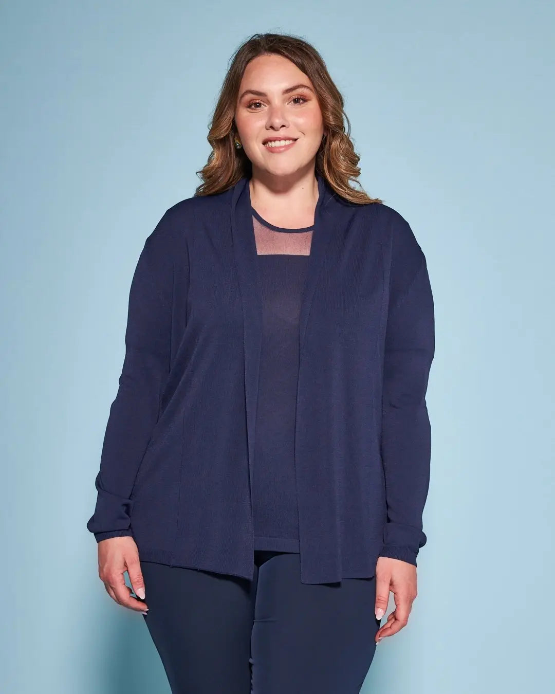 Cardigan aperto in maglia di misto viscosa con logo in strass BLU DORABELLA PIU'