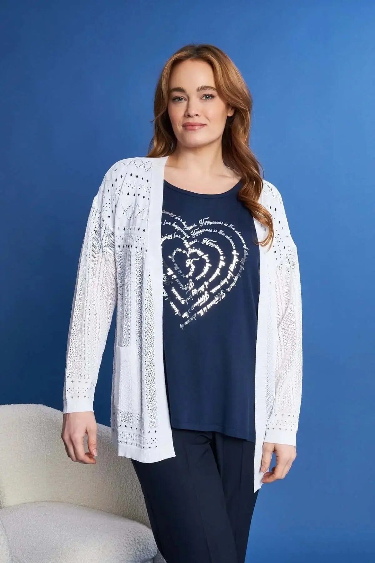 Cardigan aperto in maglia pointelle di misto viscosa WHITE DORABELLA PIU' XXXL