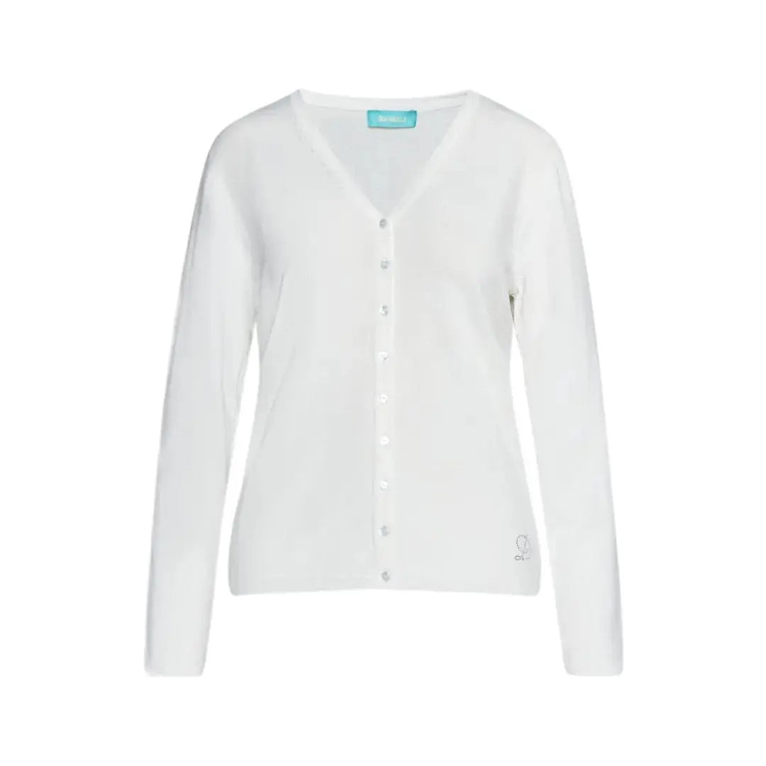 Cardigan basic con bottoni in maglia di misto viscosa con logo in strass BIANCO DORABELLA