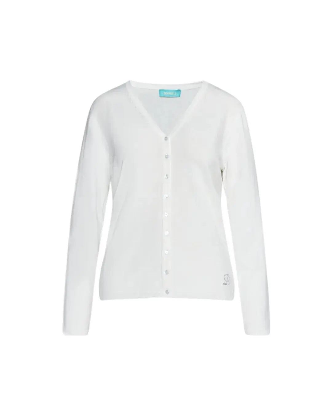 Cardigan basic con bottoni in maglia di misto viscosa con logo in strass BIANCO DORABELLA
