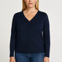 Cardigan basic con bottoni in maglia di misto viscosa con logo in strass BLU-NAVY DORABELLA