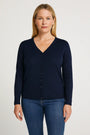 Cardigan basic con bottoni in maglia di misto viscosa con logo in strass BLU-NAVY DORABELLA