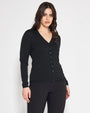 Cardigan basic con bottoni in maglia di misto viscosa con logo in strass NERO DORABELLA XXL