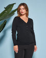 Cardigan basic con bottoni in maglia di misto viscosa con logo in strass NERO DORABELLA