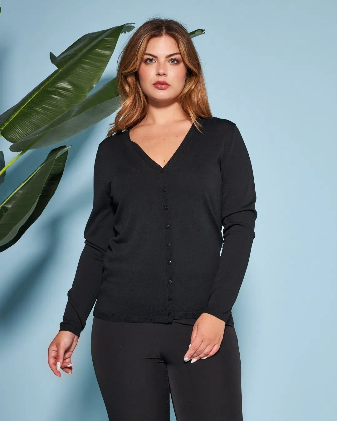Cardigan basic con bottoni in maglia di misto viscosa con logo in strass NERO DORABELLA