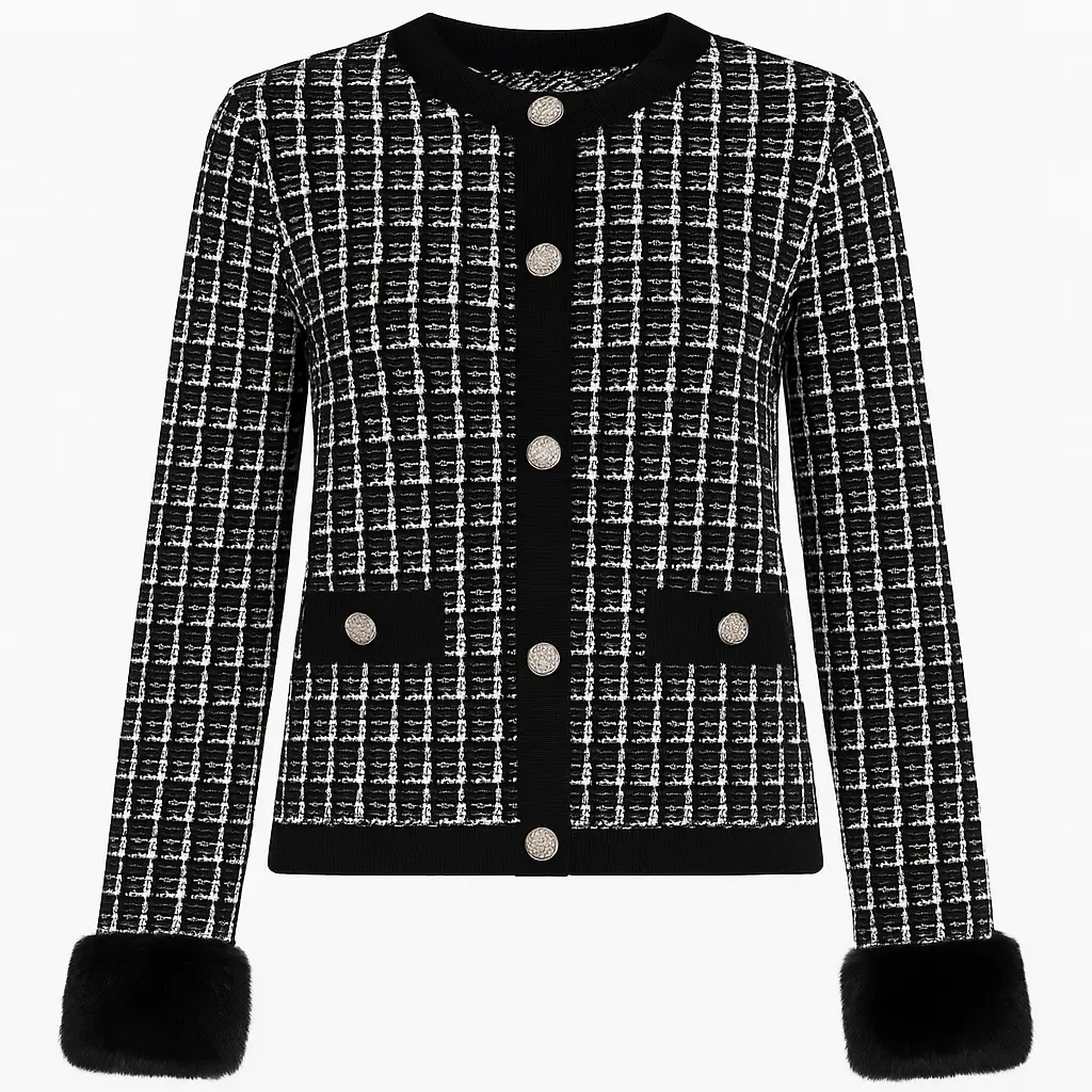 Cardigan chanel con polsini removibili in pelliccia DORABELLA XL / Nero