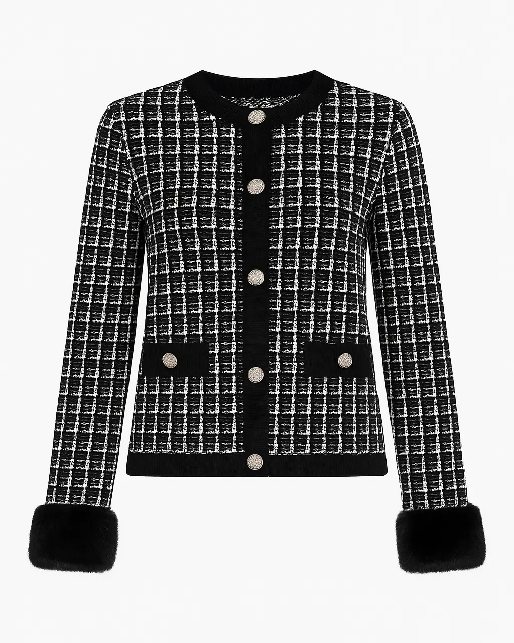 Cardigan chanel con polsini removibili in pelliccia DORABELLA XL / Nero