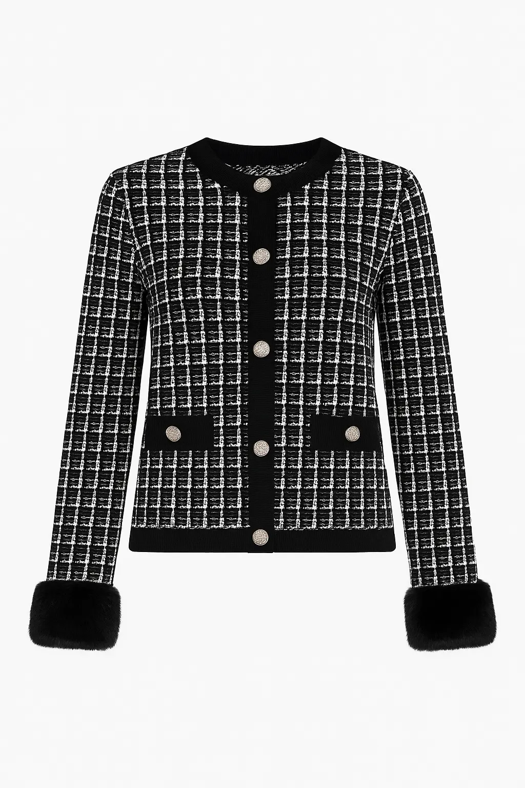 Cardigan chanel con polsini removibili in pelliccia DORABELLA XL / Nero