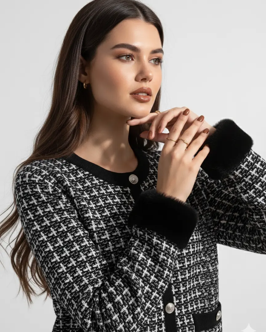 Cardigan chanel con polsini removibili in pelliccia DORABELLA