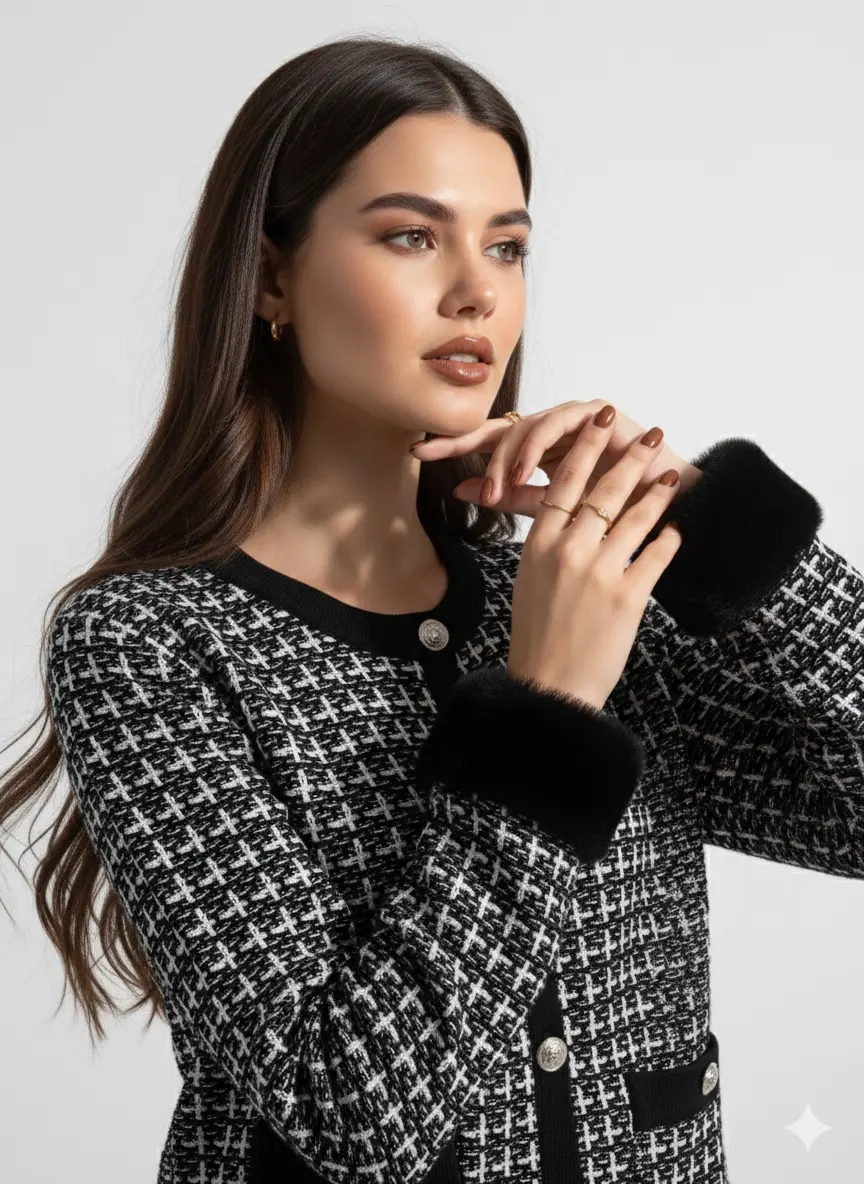 Cardigan chanel con polsini removibili in pelliccia DORABELLA