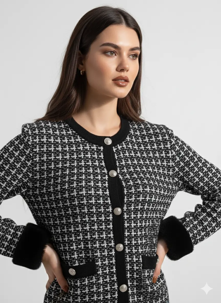 Cardigan chanel con polsini removibili in pelliccia DORABELLA