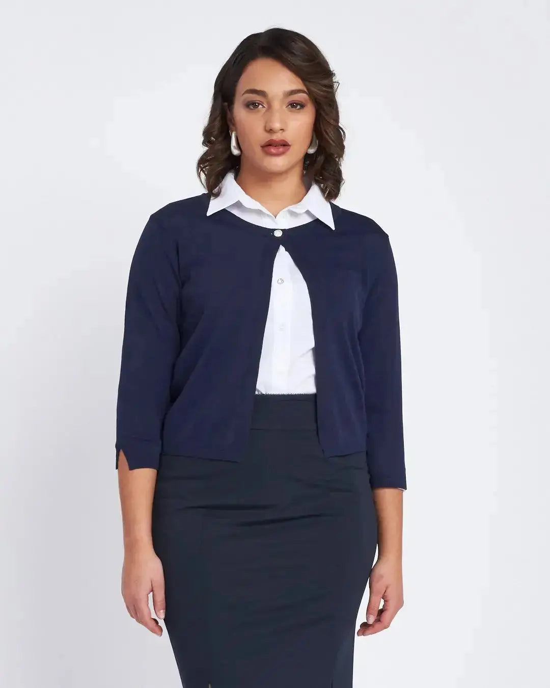 Cardigan girocollo con bottone gioiello BLU DORABELLA XL