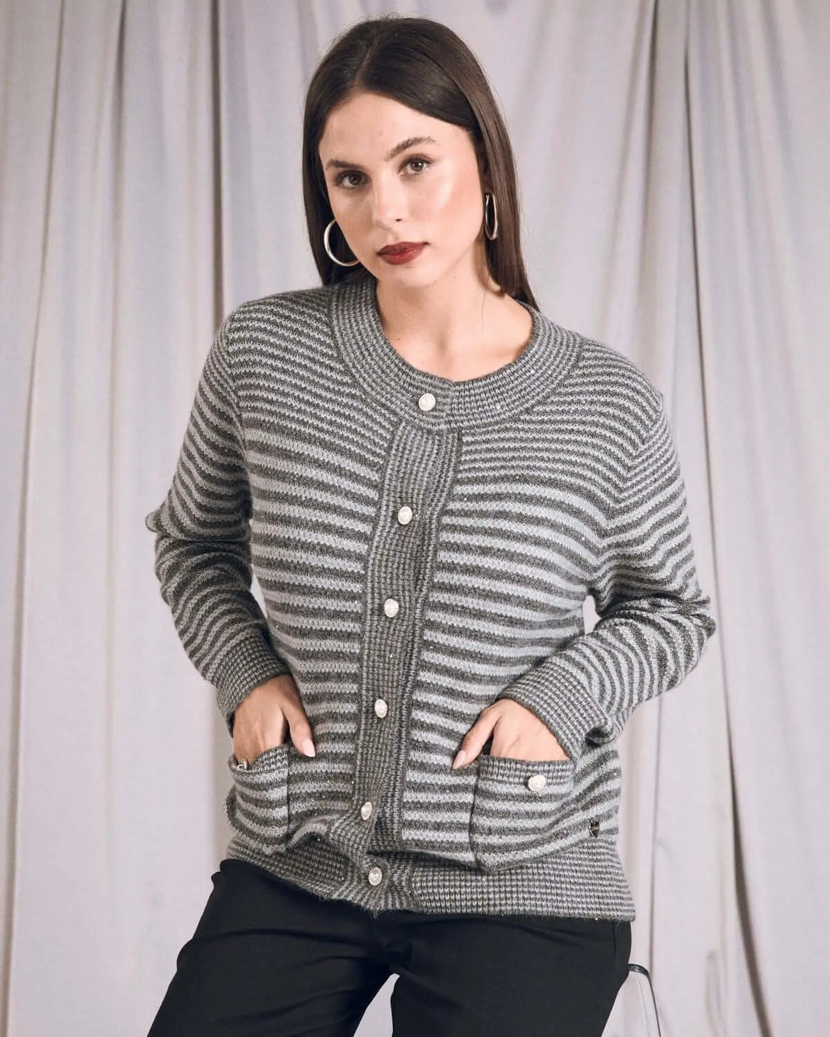 Cardigan con bottoni e motivo a righe PIOMBO DORABELLA XL