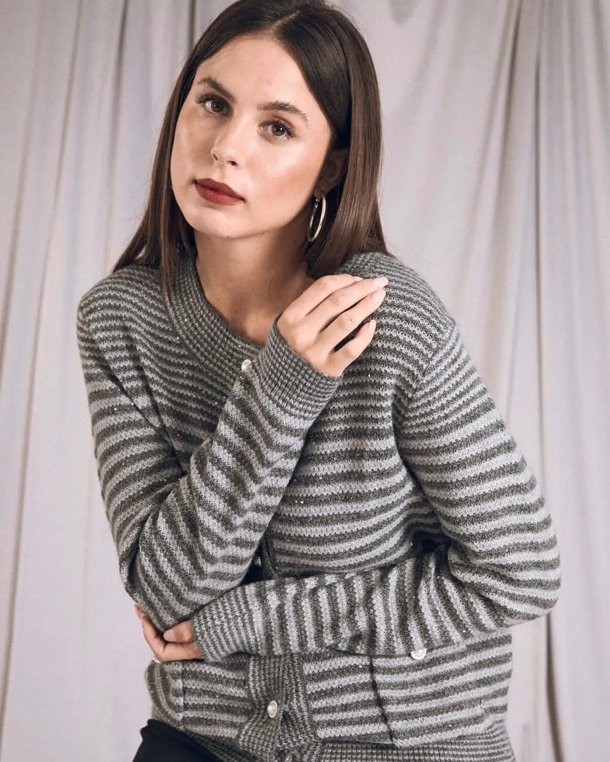 Cardigan con bottoni e motivo a righe PIOMBO DORABELLA