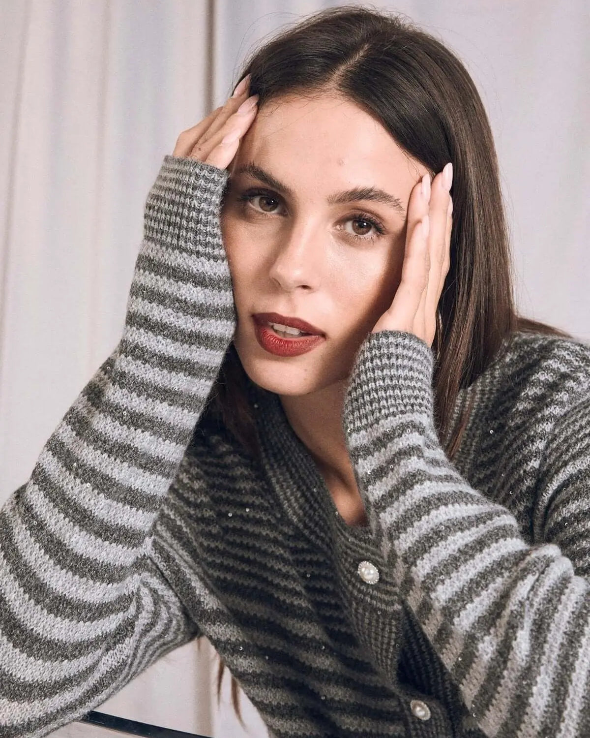 Cardigan con bottoni e motivo a righe PIOMBO DORABELLA