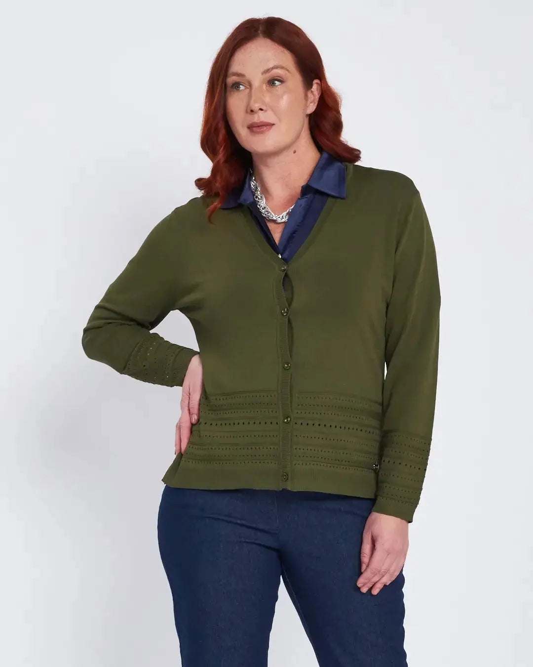 Cardigan con bottoni e trafori sul fondo MILITARE DORABELLA PIU' XXXL-49