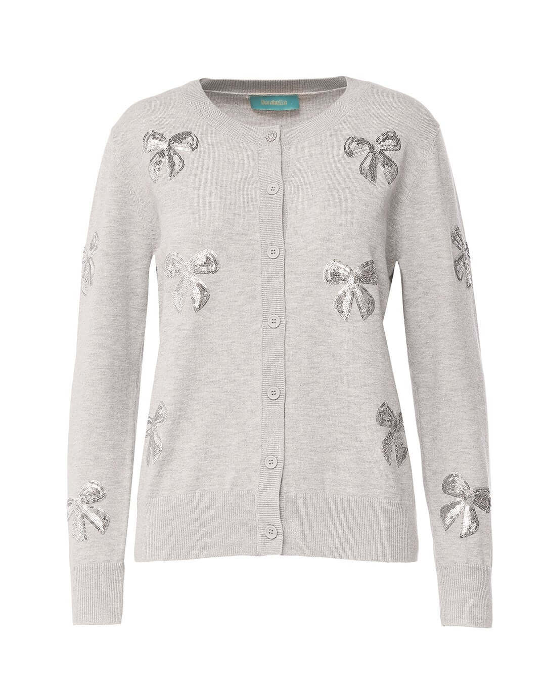 Cardigan con fiocchi ricamati in paillettes silver LIGHT GREY DORABELLA