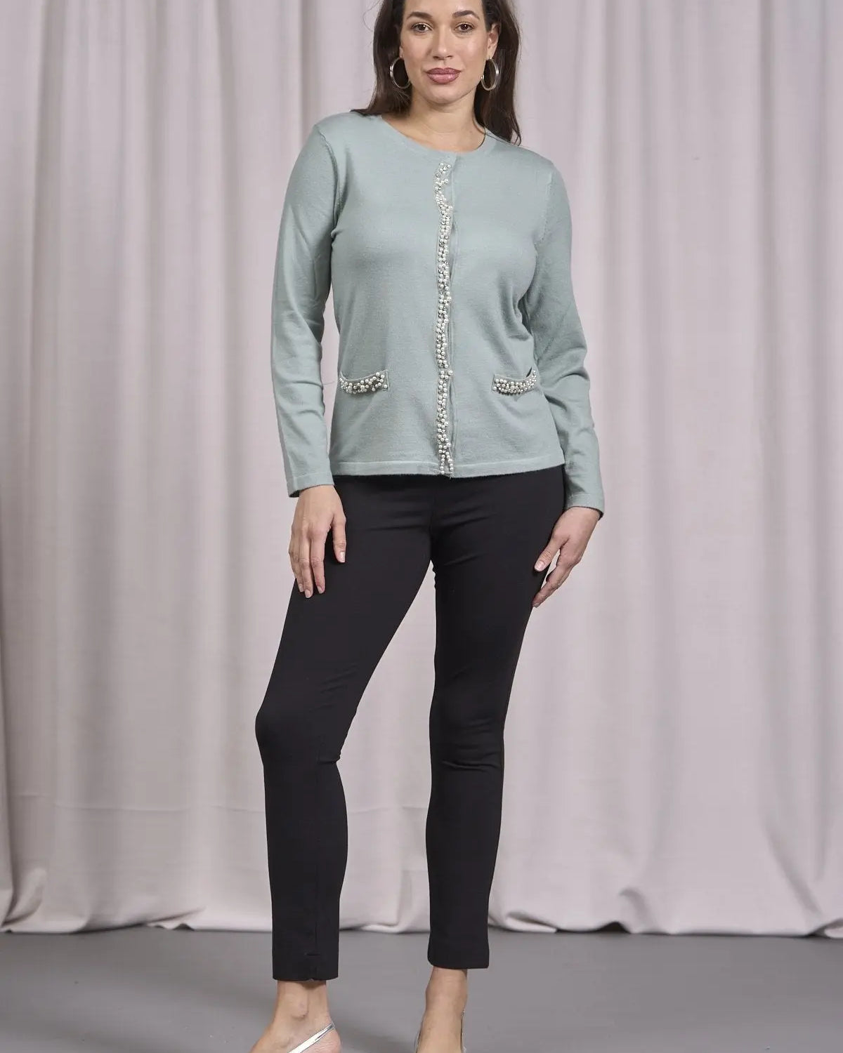 Cardigan con frisi e applicazioni di perle ACQUA DORABELLA