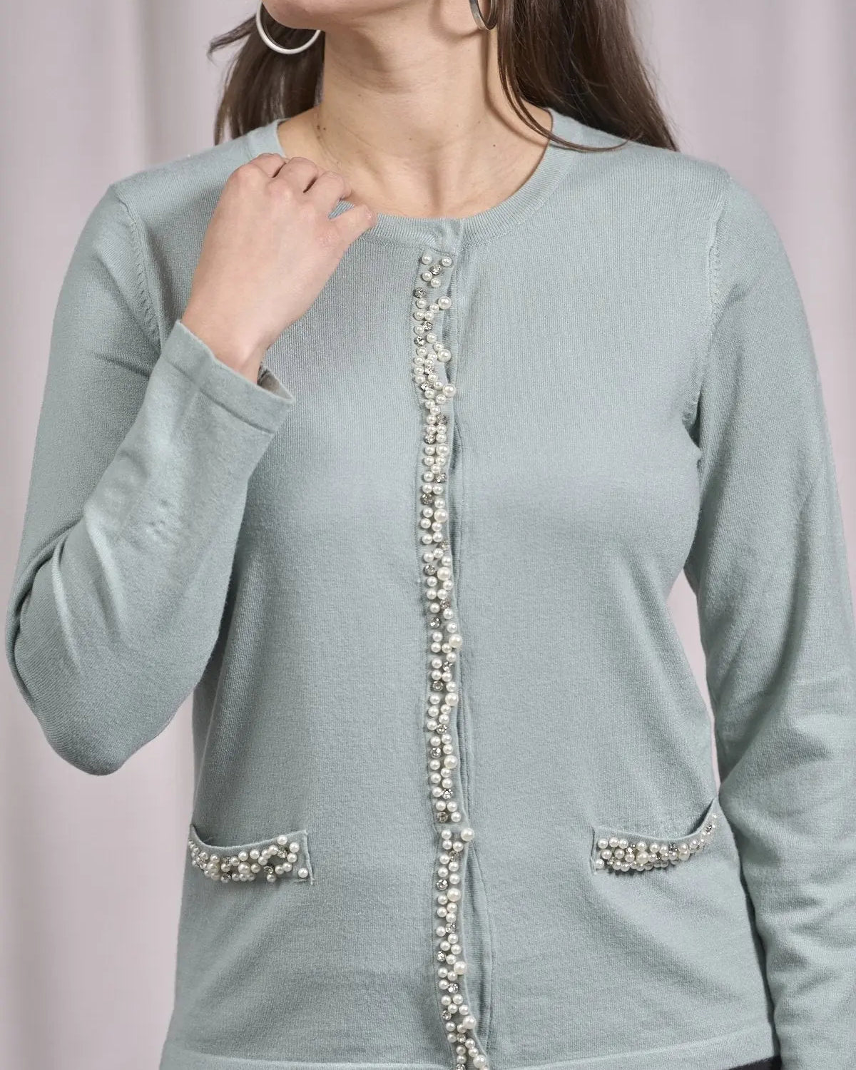 Cardigan con frisi e applicazioni di perle ACQUA DORABELLA