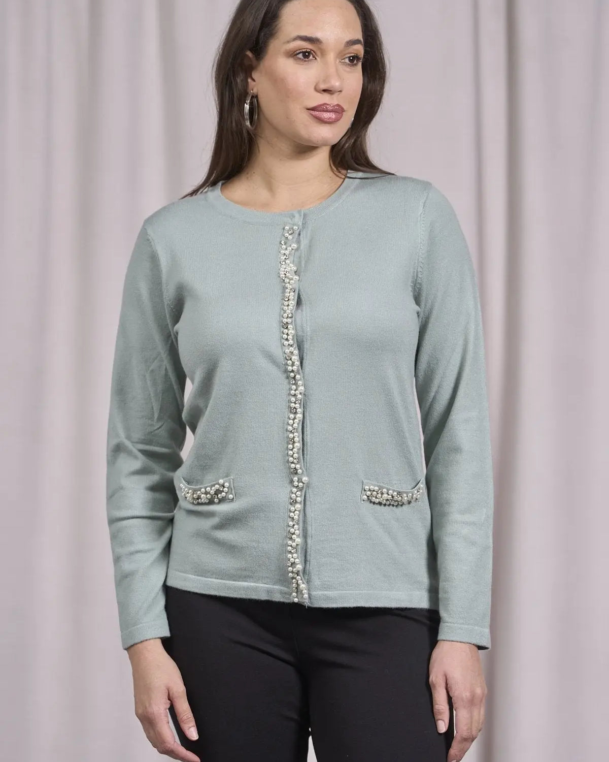 Cardigan con frisi e applicazioni di perle ACQUA DORABELLA