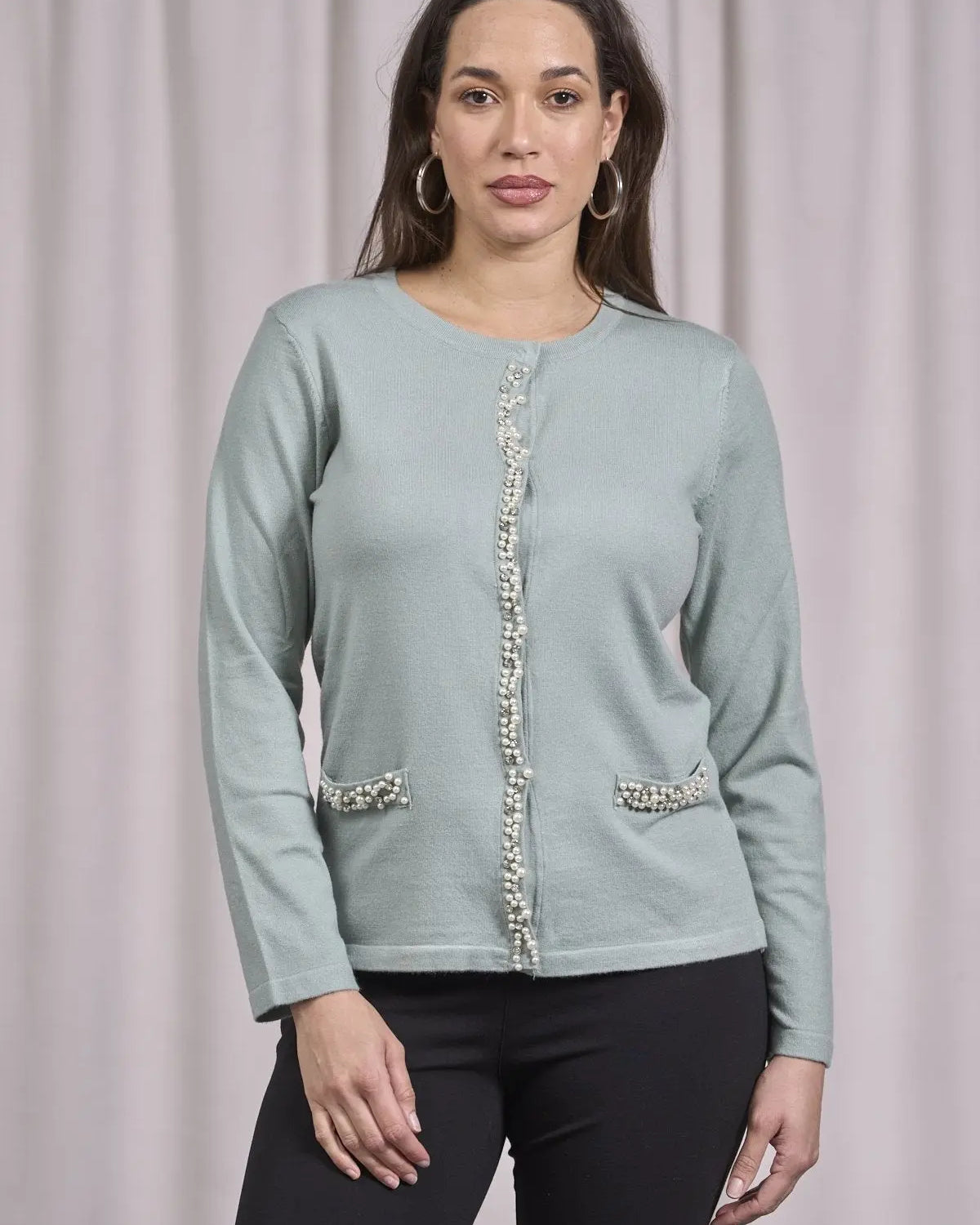 Cardigan con frisi e applicazioni di perle ACQUA DORABELLA