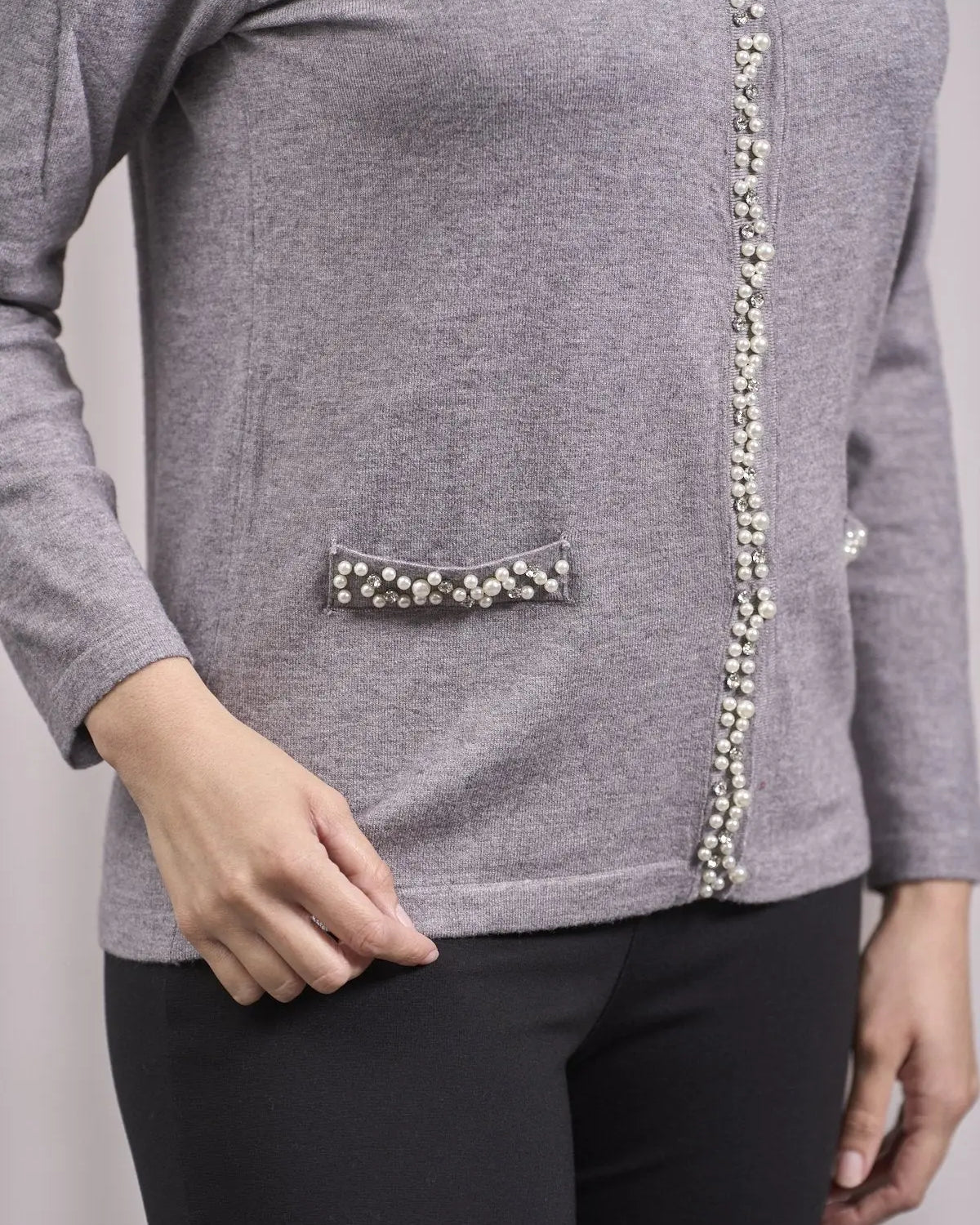 Cardigan con frisi e applicazioni di perle GRIGIO DORABELLA