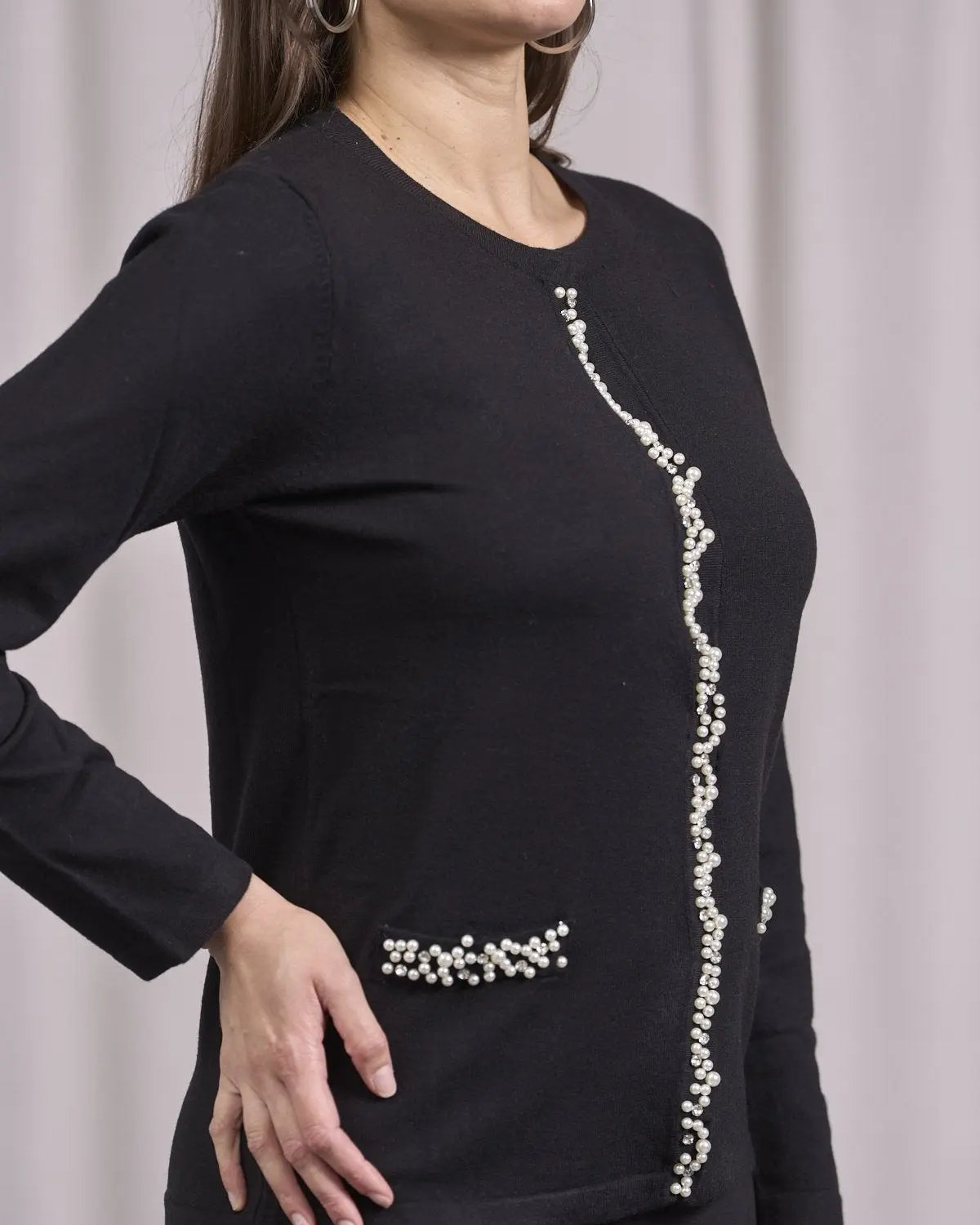 Cardigan con frisi e applicazioni di perle NERO DORABELLA